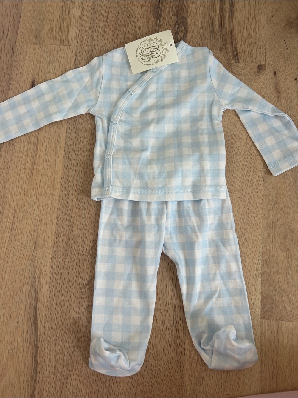 The Beaufort Bonnet Company Light Blue & White Gingham Pajama Set NWT